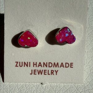 Zuni Handmade Pink Opal Heart Studds Earrings